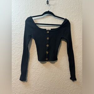 Heart & Hips Off The Shoulder Black Top w/ Button Decals